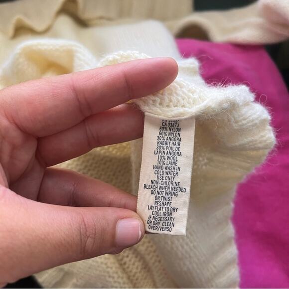 Vtg Y2K 2000s American Eagle Wool Angora Rabbit Hair Off Shoulder Sweater Wmns L - Picture 5 of 7